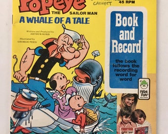 Popeye The Sailor Man - A Whale Of A Tale 7' Vinyl Record /  Book, Peter Pan Records-1969, Children's Story, 1973,  Original Pressing