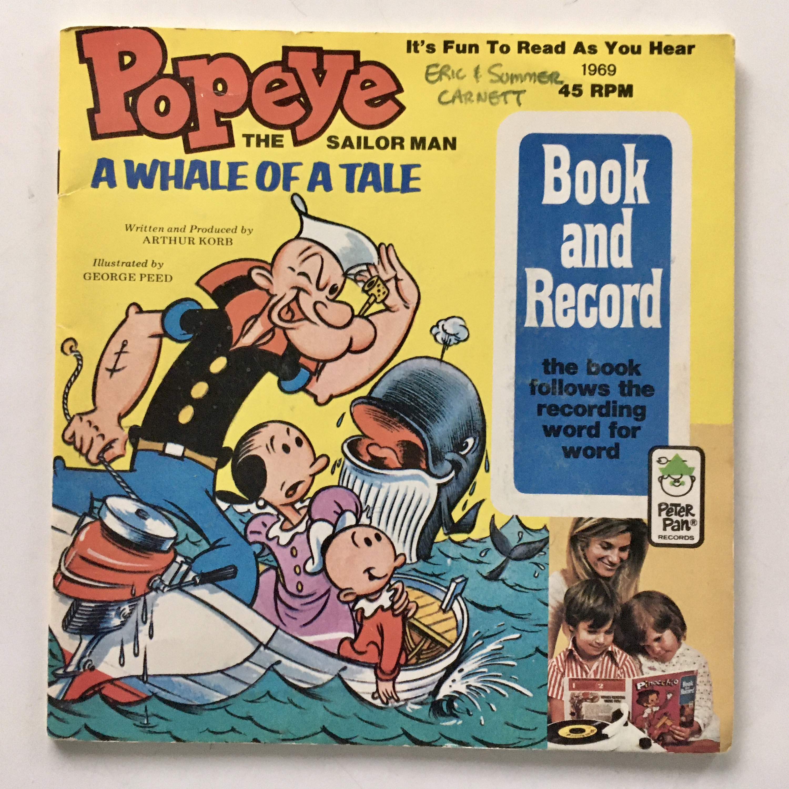 Popeye the Sailor Man - A Whale of A Tale 7' Vinyl Record / Book