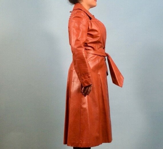 Orange Brown Leather Duster Jacket - image 3