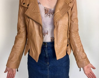 Beige Faux Leather Motorcycle Jacket  - Vero Moda Classic, Size 165/84A