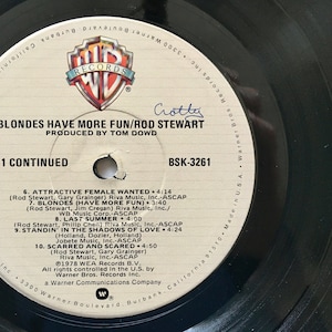 Rod Stewart Blondes Have More Fun LP Vinyl Record Album, Warner Bros. Records-BSK-3261, 1978, Original Pressing image 7