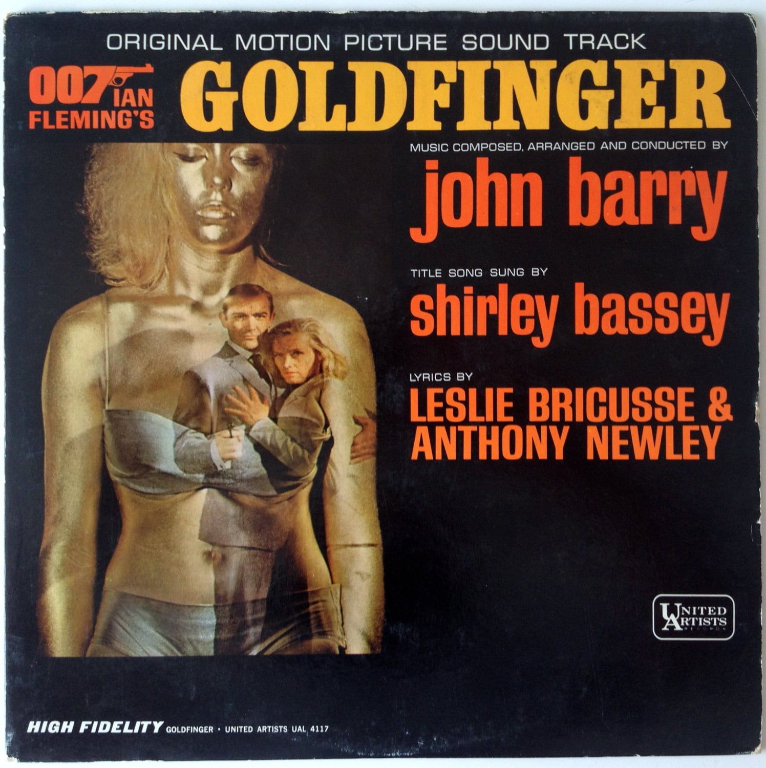 Goldfinger Original Motion Picture Soundtrack LP Vinyl Record Album, United Artists Records - UAL 4117, 1964, Original Mono Pressing