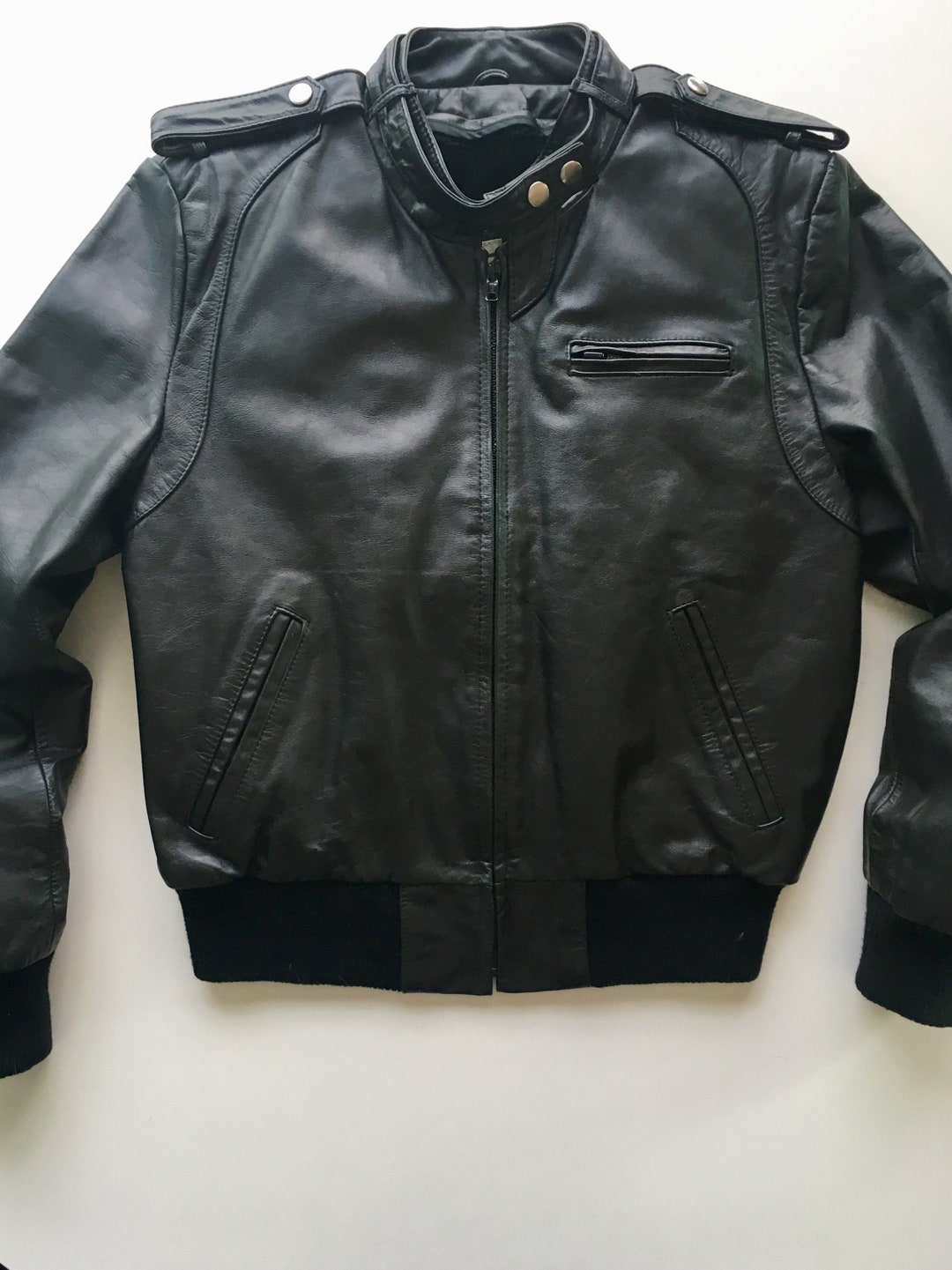 Vintage Black Leather Heavy Duty Motorcycle Jacket, Berman's