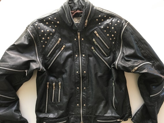 Black Leather Motorcycle Jacket (Converts to Vest… - image 1