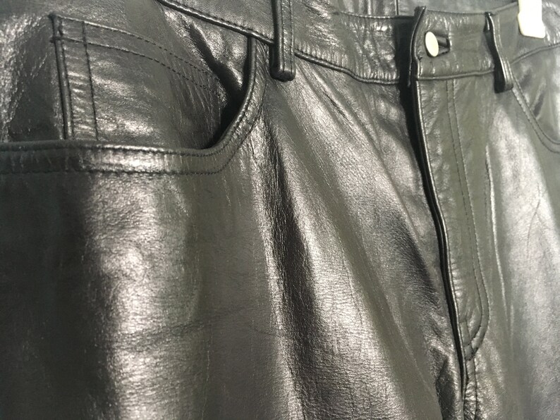 Black Leather Pants Express Size 34 / 13/14 Etsy