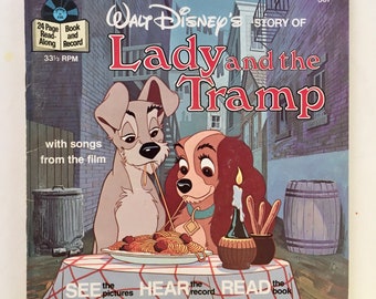 Lady and The Tramp (Story and Songs from) 7' Vinyl Record / 24 Page Read Along Book, Disneyland - 307, 1979, Original Pressing