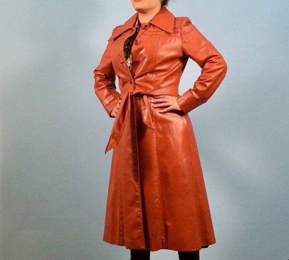 Orange Brown Leather Duster Jacket - image 2