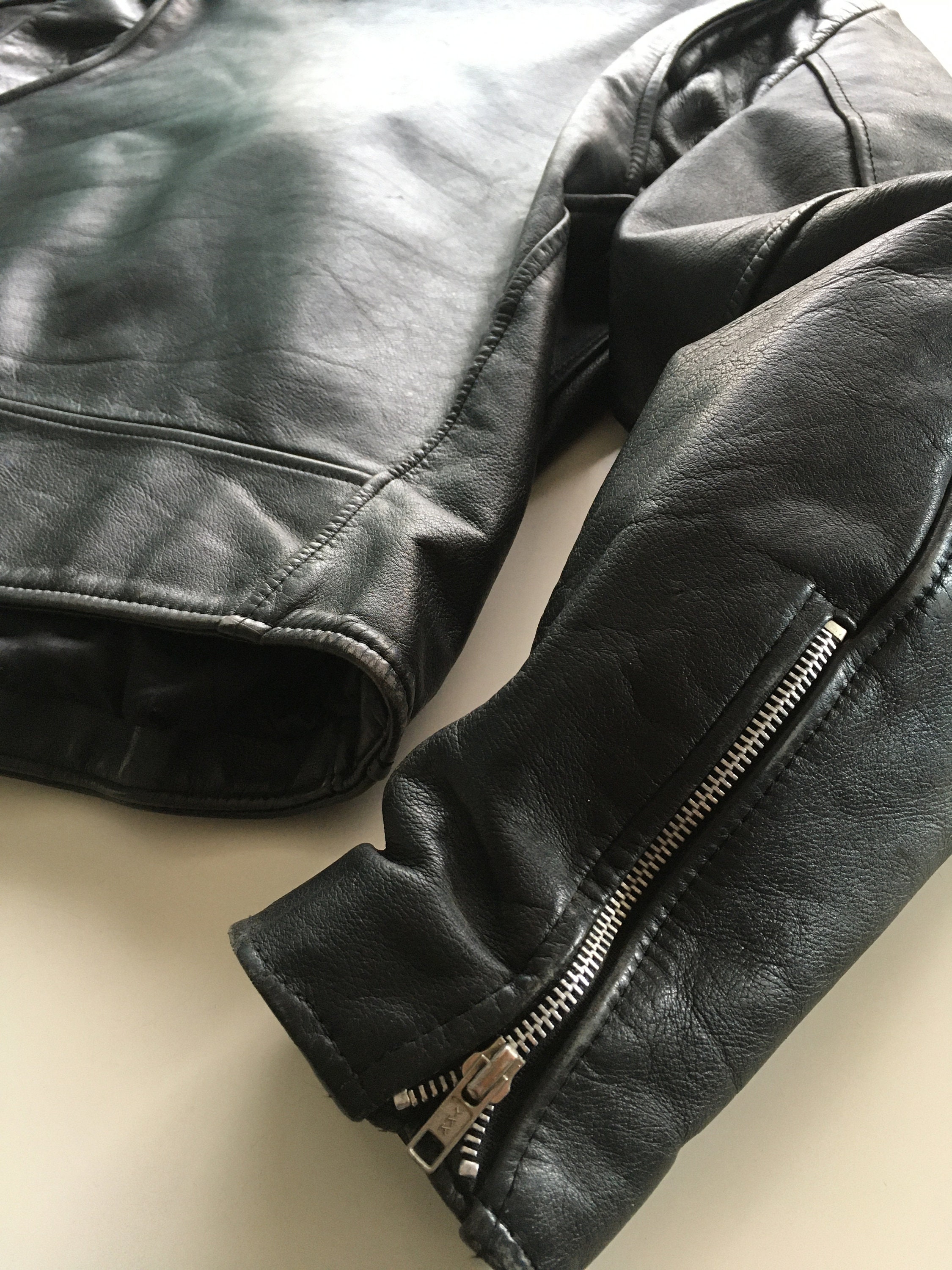 Black Genuine Leather Motorcycle Jacket - Open Road, Size 42 Black Genuine Leather Motorcycle Jacket - Open Road, Size 42