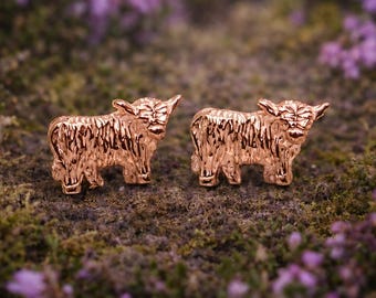 9ct Gold Highland Cow Stud Earrings.