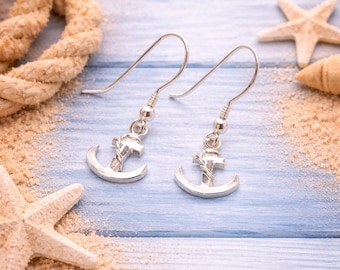Sterling Silver Anchor Drop Earrings.