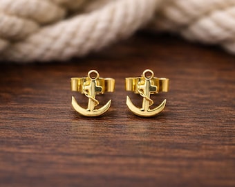9ct 9K Gold Anchor Stud Earrings.  Contemporary Earrings.