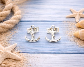 Sterling Silver Anchor Drop Studs.
