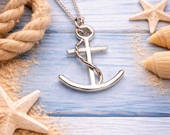 Sterling Silver Large Anchor Pendant. Polished Finish.