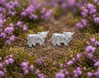Sterling Silver Highland Cow Stud Earrings.