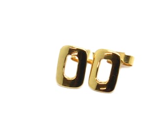9ct 9K Gold Rounded Square Stud Earrings.  Contemporary Earrings.