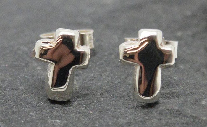 Orecchini a bottone a croce Orecchini a croce in argento sterling con conchiglia di abalone Piccoli orecchini a croce Regalo per donne