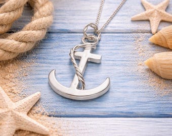 Sterling Silver Medium Anchor Pendant. Polished Finish.