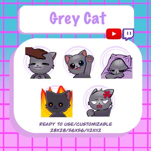 Twitch Emotes - Gray Cat / Grey Cat / Cats / Twitch / Discord / Youtube / Emote Pack / Custom