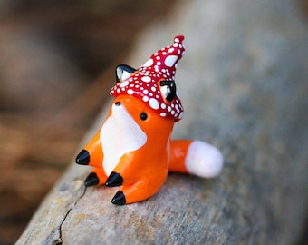 Made To Order Sitting Mushroom Fox Totem, Clay Red Fox Figure, Handmade Clay Figurine, Polymer Clay Red Fox, Fox Figure, Clay Sculpture