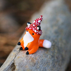 Made To Order Sitting Mushroom Fox Totem, Clay Red Fox Figure, Handmade Clay Figurine, Polymer Clay Red Fox, Fox Figure, Clay Sculpture