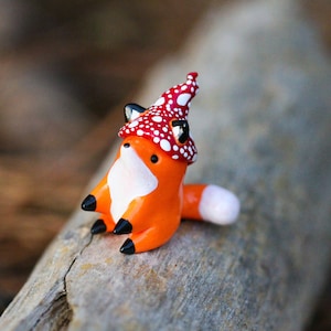 Made To Order Sitting Mushroom Fox Totem, Clay Red Fox Figure, Handmade Clay Figurine, Polymer Clay Red Fox, Fox Figure, Clay Sculpture image 1