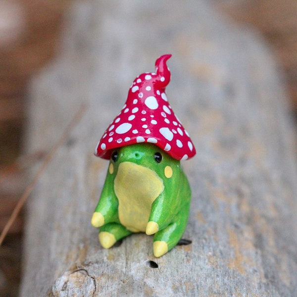 Made To Order Mushroom Frog Totem, Clay Frog Figure, Handmade Frog Figurine, Polymer Clay Frog, Frog Figure, Clay Animal Sculpture