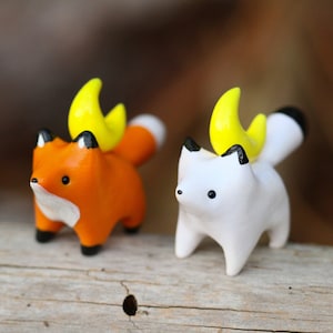 Made To Order Fox Moon Totem, Red Fox Figure, Arctic Fox Figure, Fox Figurine, Polymer Clay Fox, Fox Sculpture, Fox Art Figure, Handmade Fox
