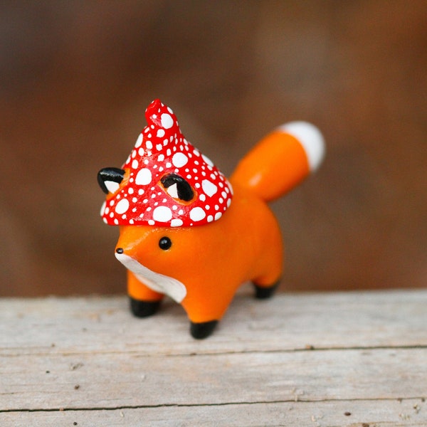 Made To Order Standing Mushroom Red Fox Totem, Clay Red Fox Figure, Handmade Clay Figurine, Polymer Clay Red Fox, Fox Figure, Clay Sculpture