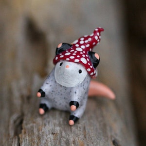 Made To Order Sitting Mushroom Opossum Totem, Clay Opossum Figure, Handmade Figurine, Polymer Clay Opossum, Opossum Figure, Animal Sculpture