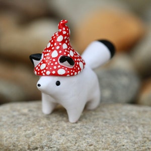 Made To Order Standing Mushroom Arctic Fox Totem, Clay Fox Figure, Handmade Clay Figurine, Polymer Clay Fox, Fox Figure, Clay Sculpture