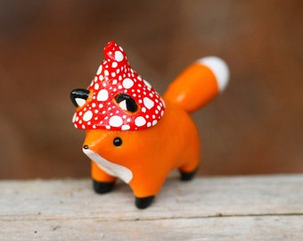 Made To Order Standing Mushroom Red Fox Totem, Clay Red Fox Figure, Handmade Clay Figurine, Polymer Clay Red Fox, Fox Figure, Clay Sculpture