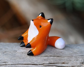 Made To Order Sitting Fox Totem, Clay Red Fox Figure, Handmade Clay Figurine, Polymer Clay Red Fox, Fox Figure, Clay Animal Sculpture