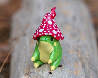 Made To Order Mushroom Frog Totem, Clay Frog Figure, Handmade Frog Figurine, Polymer Clay Frog, Frog Figure, Clay Animal Sculpture