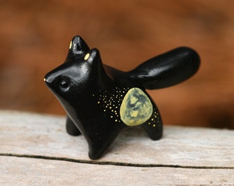 Made To Order Black Moon Fox Totem, Black Fox Figure, Handmade Fox Figurine, Polymer Clay Fox, Galaxy Fox Sculpture, Star Fox Figure