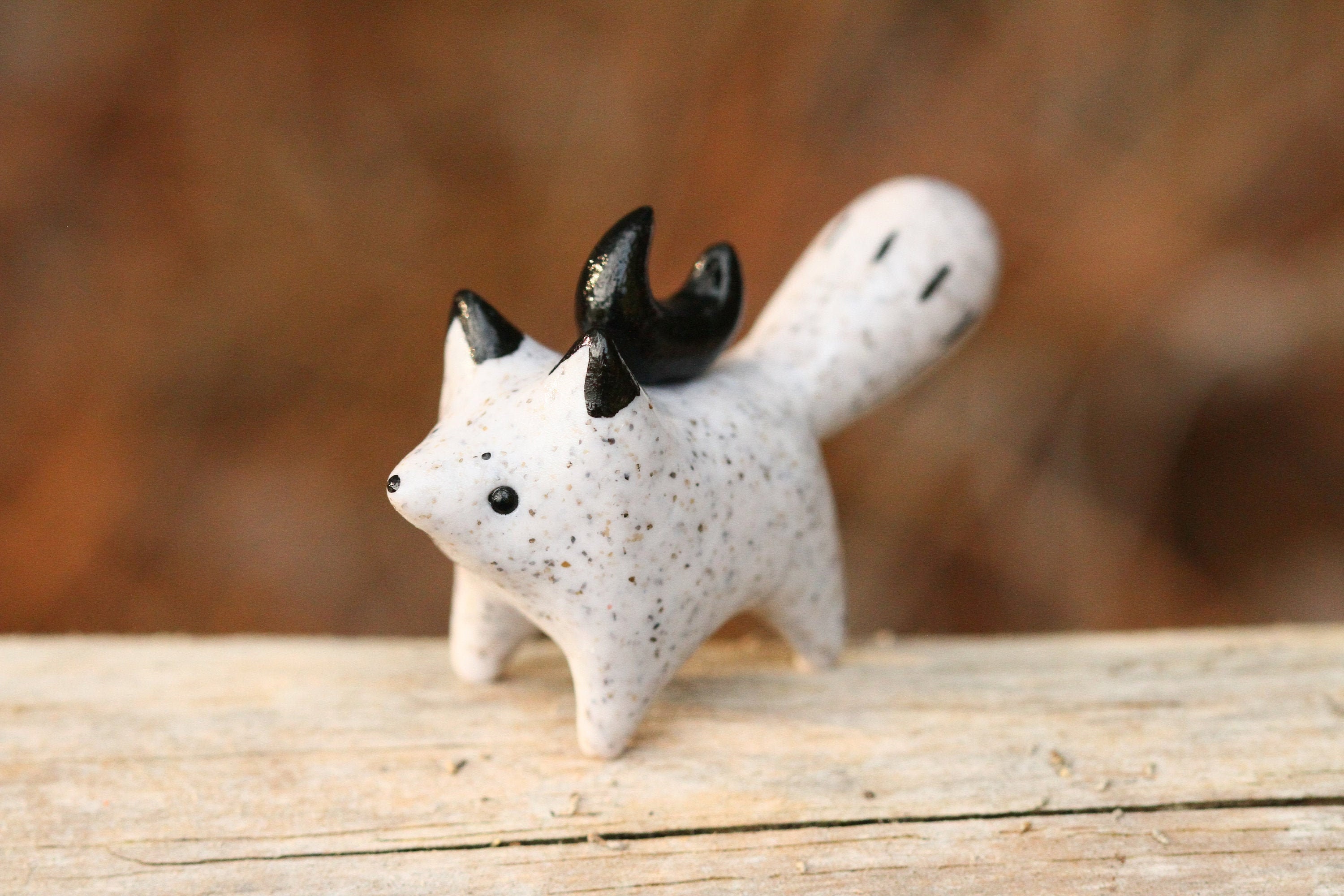 Handmade Fox Totem Figurine With Crescent Moon Detail / Polymer