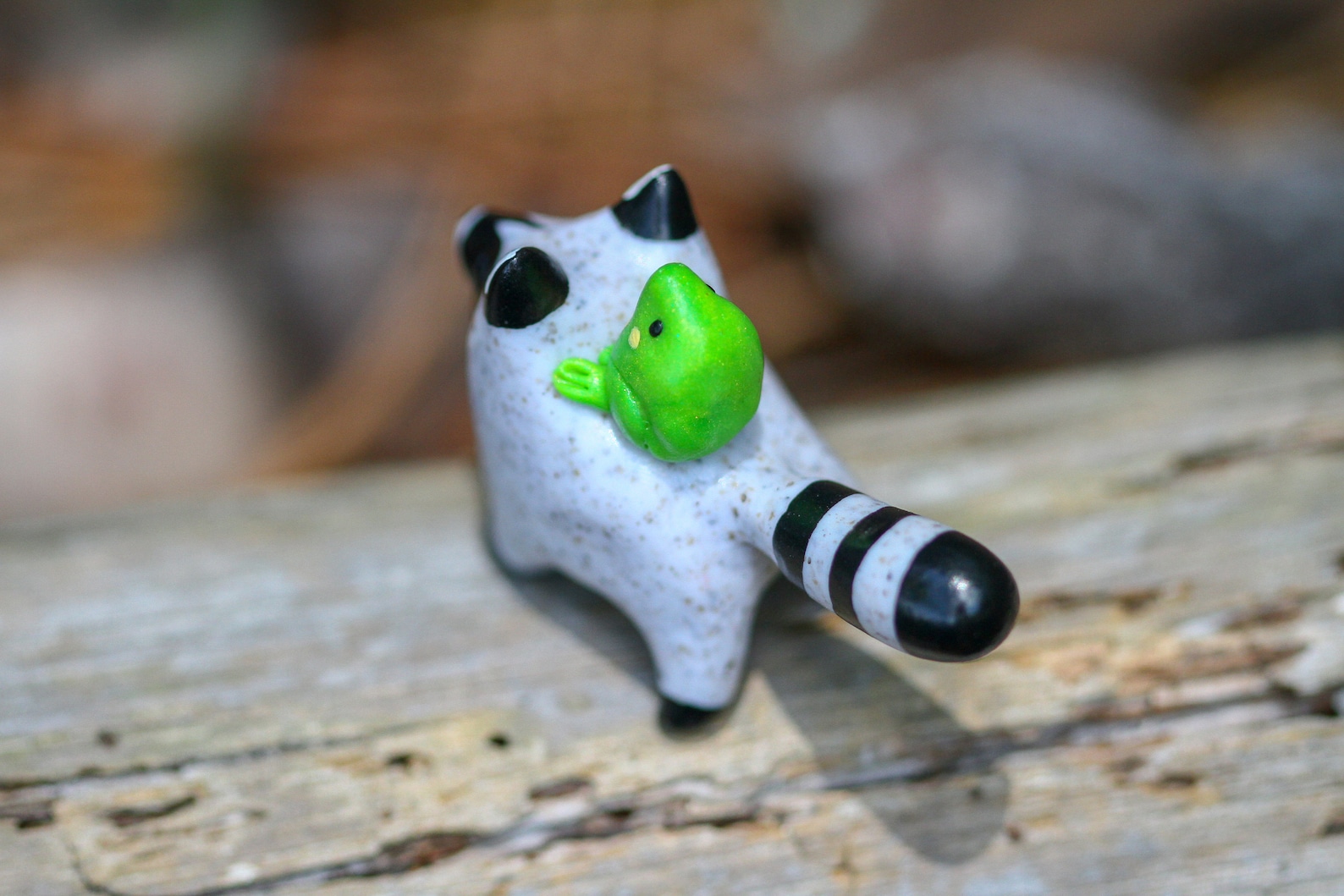 Handmade Raccoon With Frog Guide Totem Figurine / Polymer Clay Woodland ...