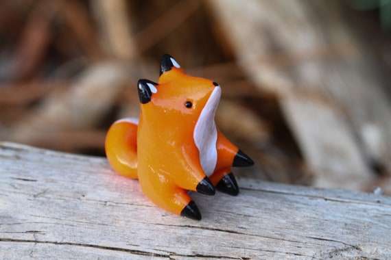 Handmade Sitting Red Fox Totem Figurine / Polymer Clay Woodland