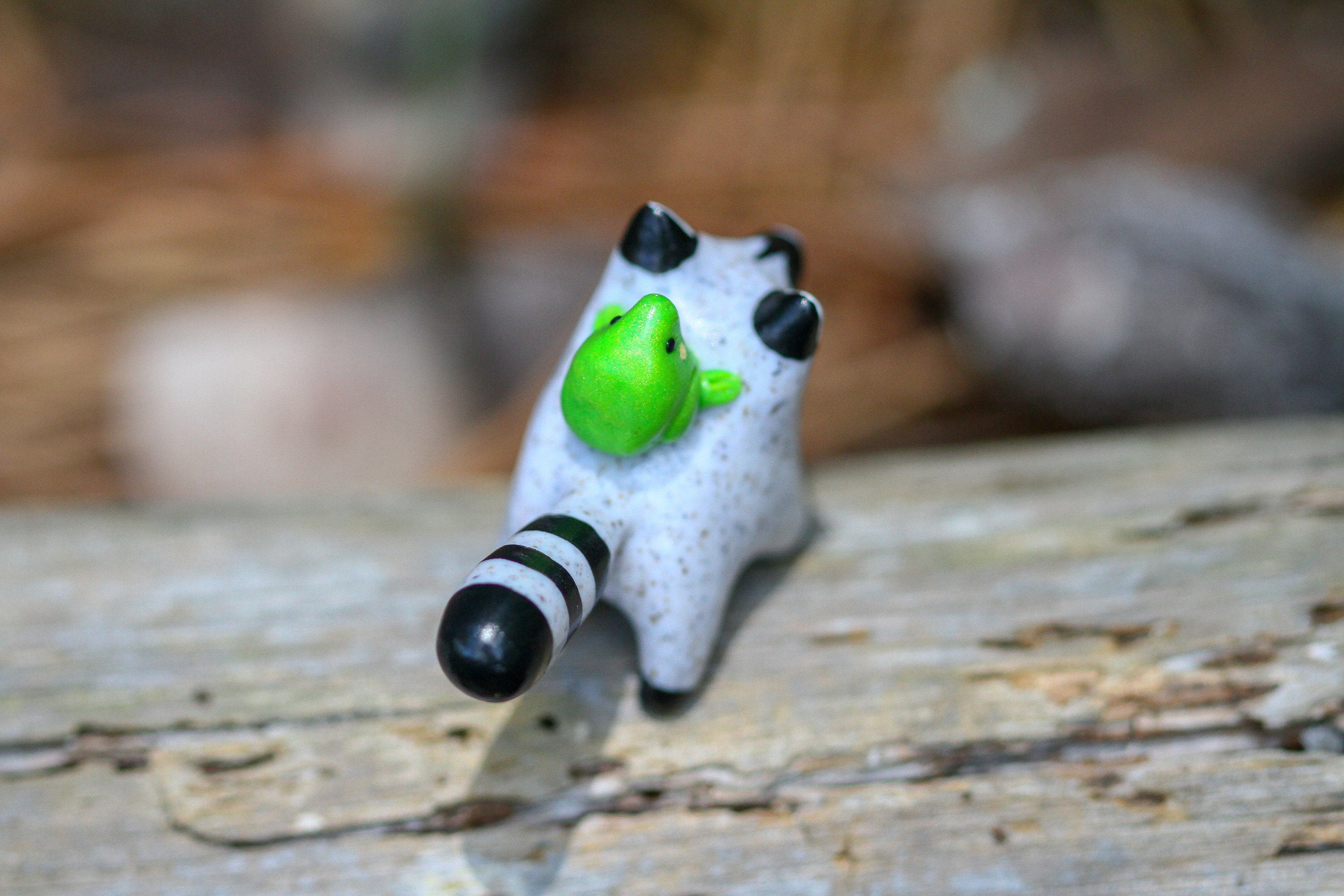 Handmade Raccoon With Frog Guide Totem Figurine / Polymer Clay Woodland ...