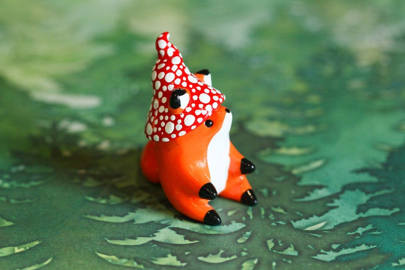 Made To Order Sitting Mushroom Fox Totem, Clay Red Fox Figure, Handmade Clay Figurine, Polymer Clay Red Fox, Fox Figure, Clay Sculpture image 9