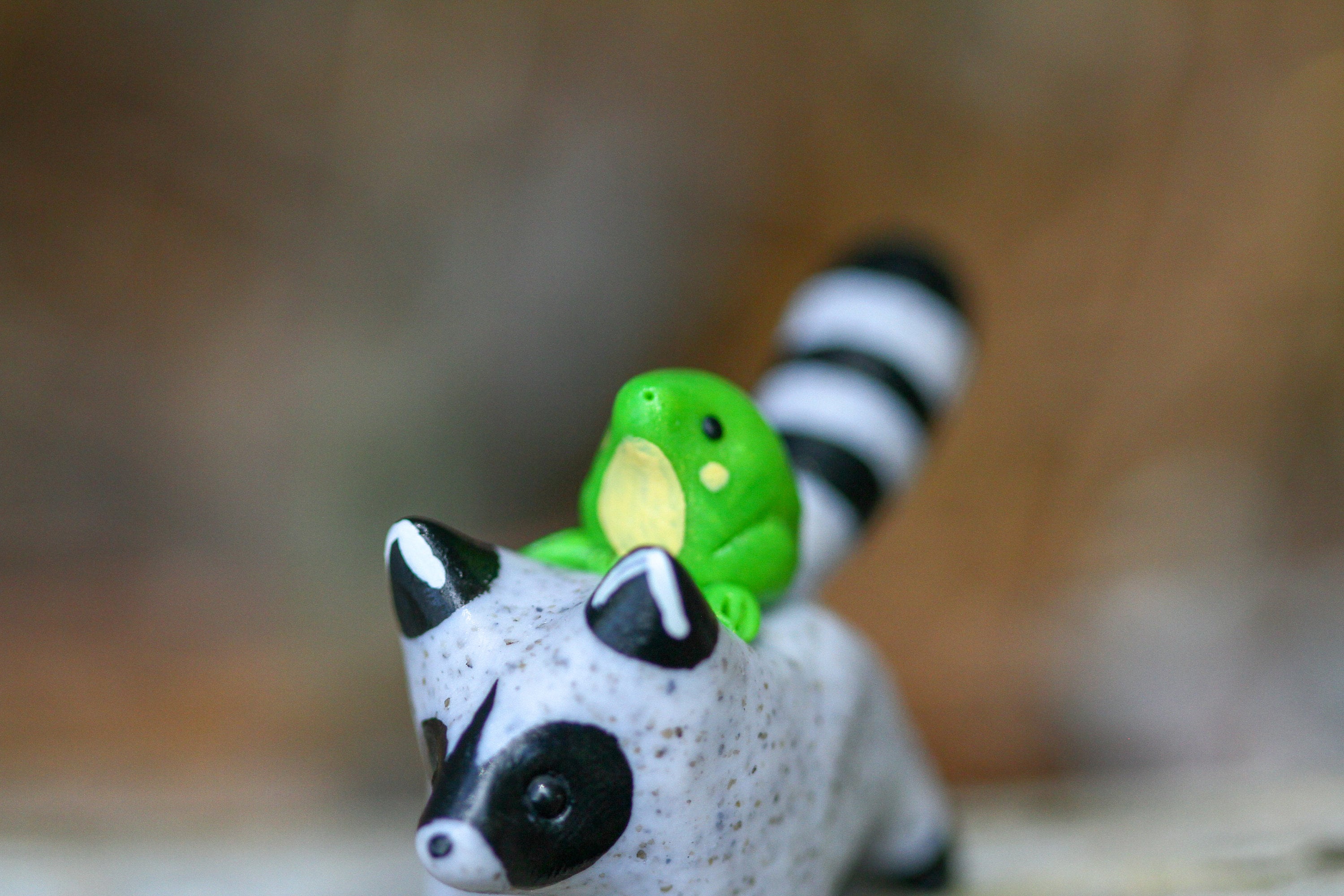 Handmade Raccoon With Frog Guide Totem Figurine / Polymer Clay Woodland ...