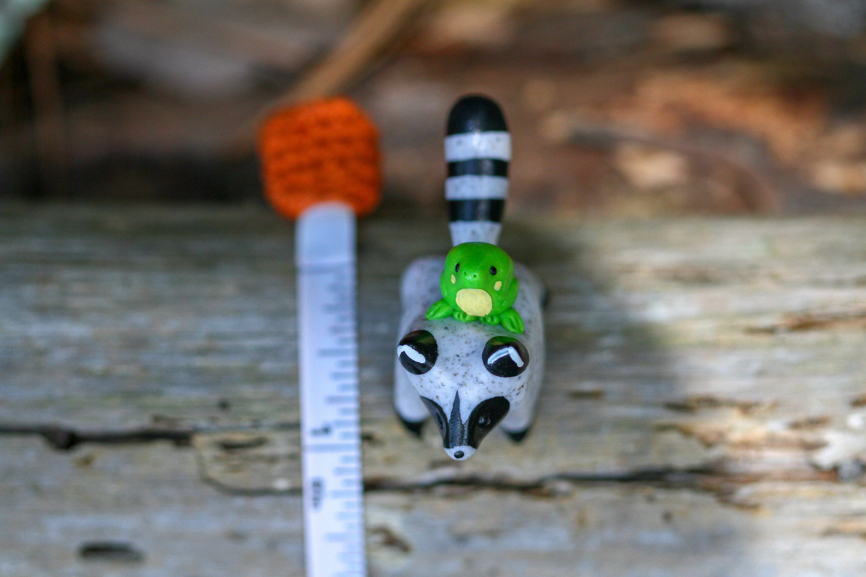 Handmade Raccoon With Frog Guide Totem Figurine / Polymer Clay Woodland ...