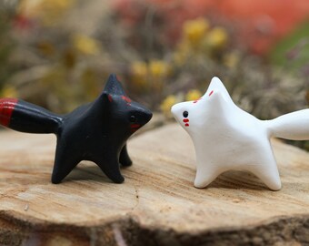 Handmade Inari Kitsune Fox Totem Figurine / Polymer Clay Japan