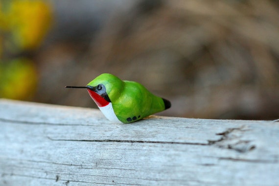 Handmade Hummingbird Totem Figurine / Polymer Clay Woodland Animal