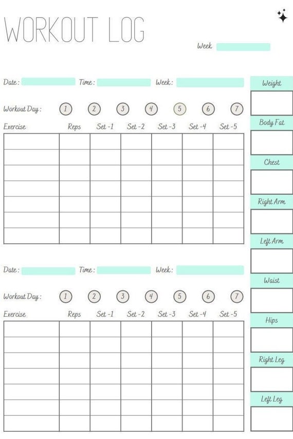 Workout Log Tracker Printable Daily Exercise Planner Etsy