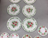 vintage 11 pieces 1970s strawberry Childs tea coffee set tin litho plates cooking kitchen play set