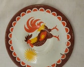 Free ship vintage 1 pieces 1970s ROOSTER cool Childs tea coffee set tin litho plates cooking kitchen play set brown orange yellow