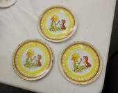Free ship vintage 3 pieces Childs tea coffee set tin litho plates girl puppy cooking kitchen play set 1960s