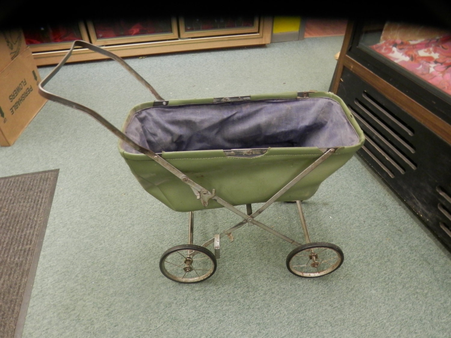 Rare Vintage 1950's Baby Stroller Green Metal Spoke Wheels Folding Great for Dolls Etsy