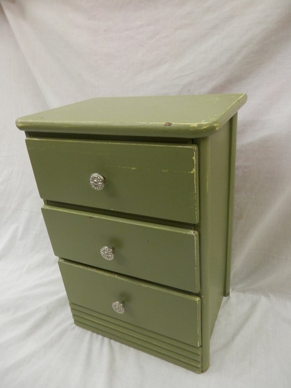 Vintage Shabby Chic Green 3 Drawer Nightstand Dresser Upcycled Etsy