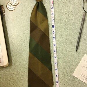 FREE SHIPPING Vintage clip on neck Tie Green brown tan stripes designs 1950s very old
